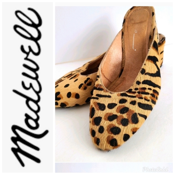 Madewell Shoes - Madewell Calf Fur Leooard Print Mules 9.5